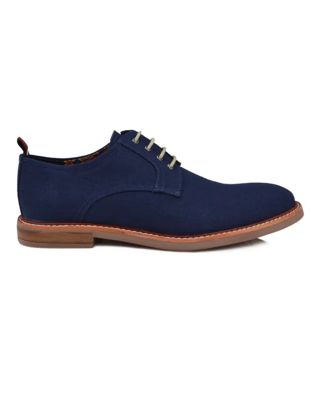 Birk Linen Plain-Toe Derby - Navy Linen sold by Ben Sherman