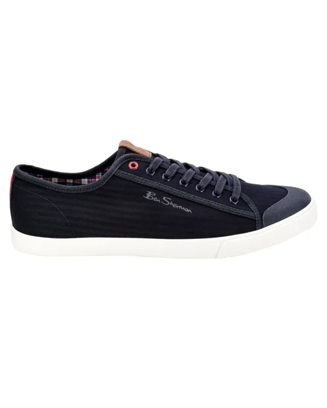 Eddie Script Cotton Lace-Up Sneaker - Navy sold by Ben Sherman