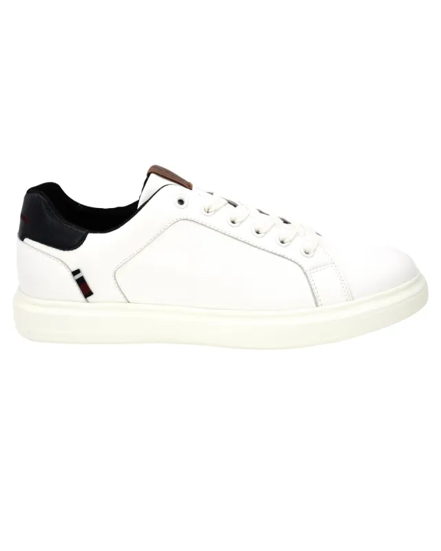 Ollie Vegan Leather Trainer - White/Navy sold by Ben Sherman