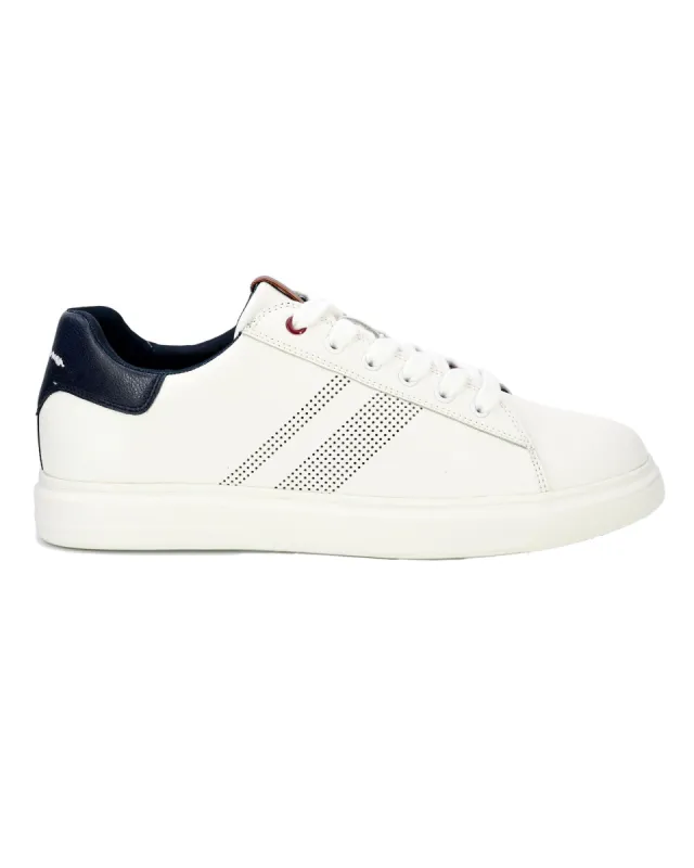 Ollie Vegan Leather Trainer - White/Blue sold by Ben Sherman