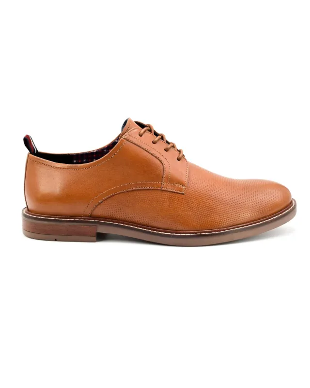 Birk Plain-Toe Embossed Leather Derby - Tan sold by Ben Sherman