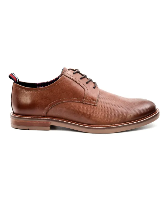 Birk Plain-Toe Embossed Leather Derby - Brown sold by Ben Sherman