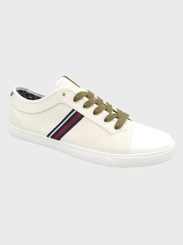 Brayson Mod Stripe Sneaker - White/Olive sold by Ben Sherman