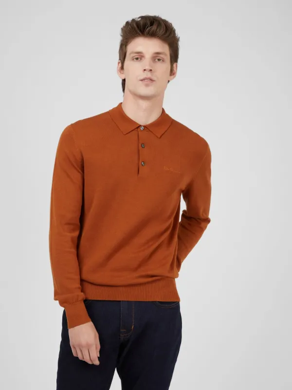 Signature Long-Sleeve Knit Polo - Caramel sold by Ben Sherman