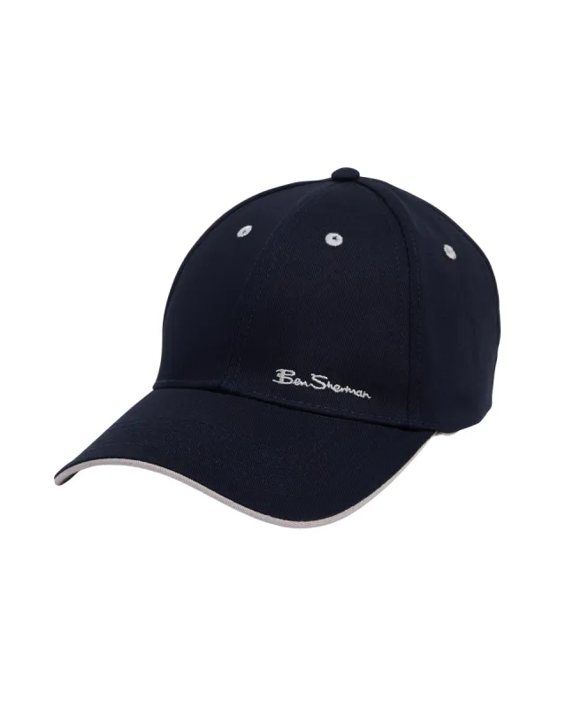 Contrast-Tipped Embroidered Baseball Hat - Navy sold by Ben Sherman
