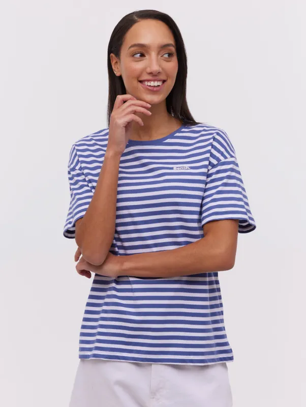 Aife Oversize Stripe T-Shirt - Blue made by Bench