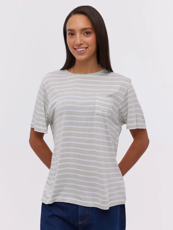Nouria Striped Pocket T-Shirt - Green made by Bench