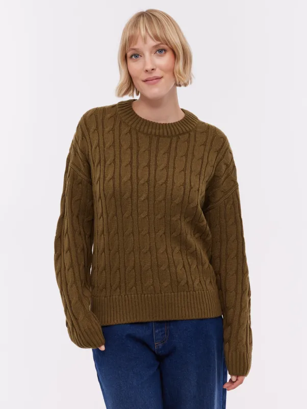 Chanice Cable Knit Sweater - Green made by Bench