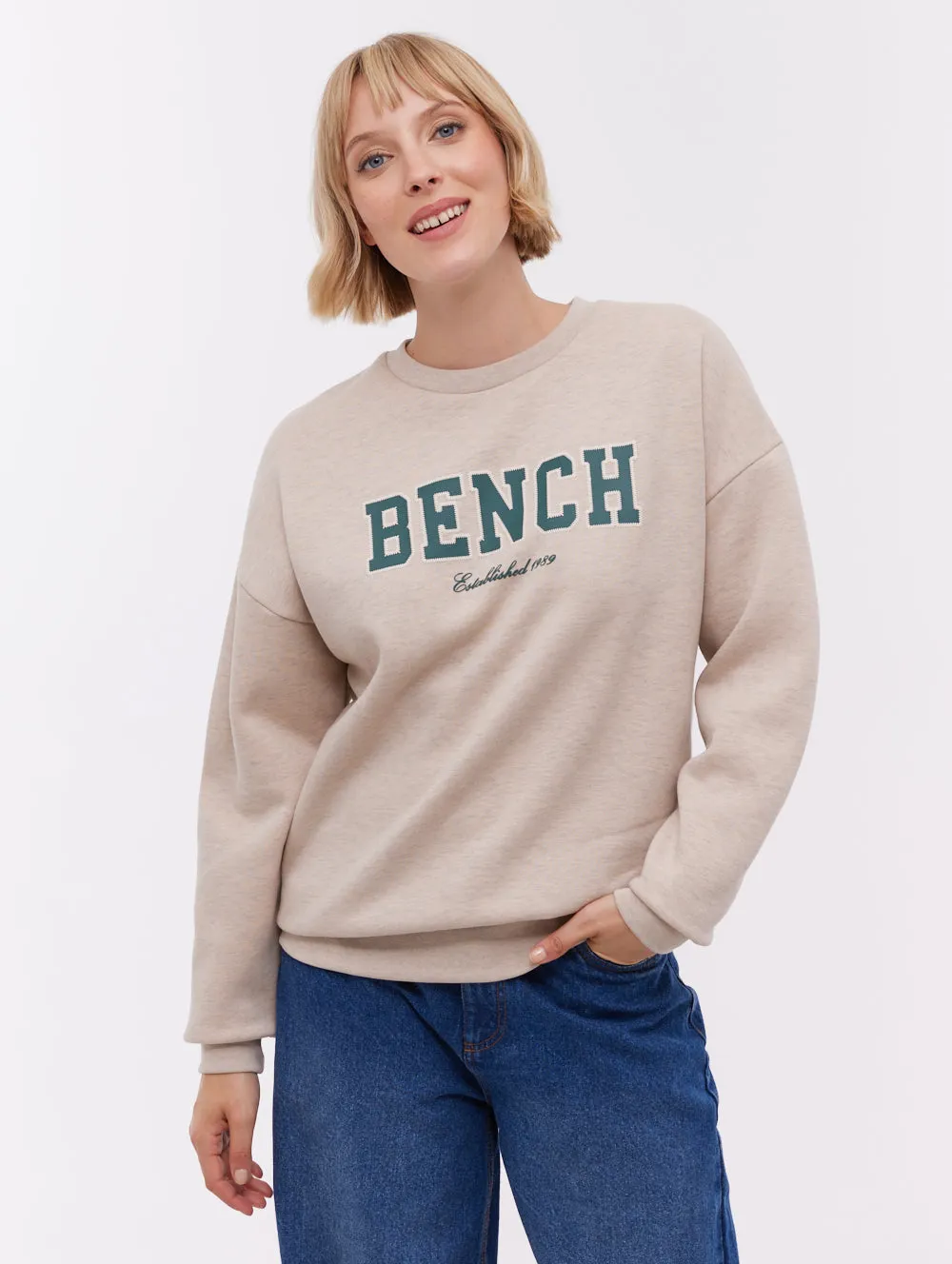 Ercie Collegiate Crew Neck - Beige sold by Bench