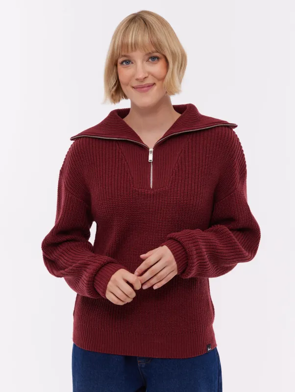 Thurynn Oversize Zippered Funnel Sweater - Red made by Bench