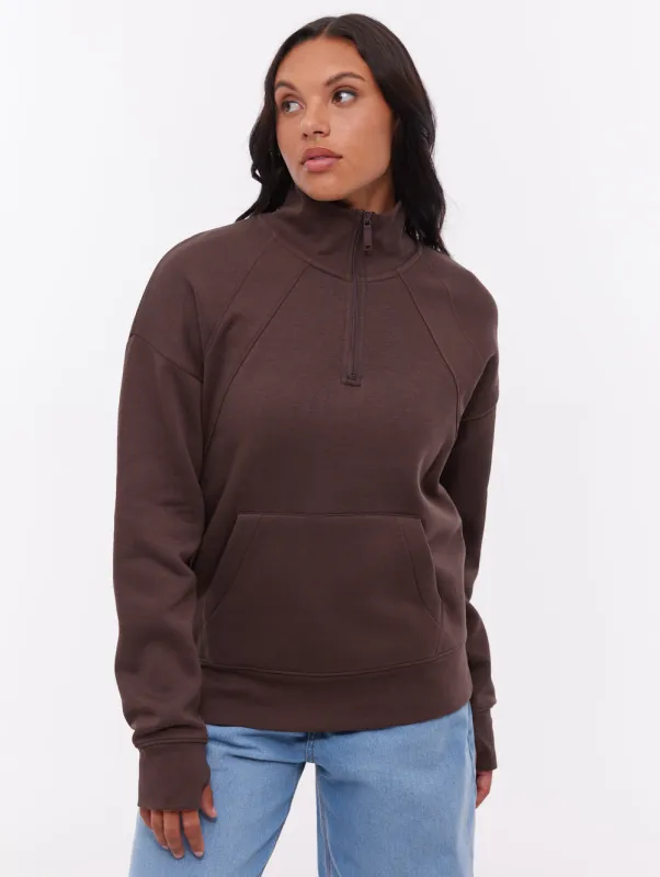 Zilia Quarter-Zip Funnel Neck - Brown made by Bench