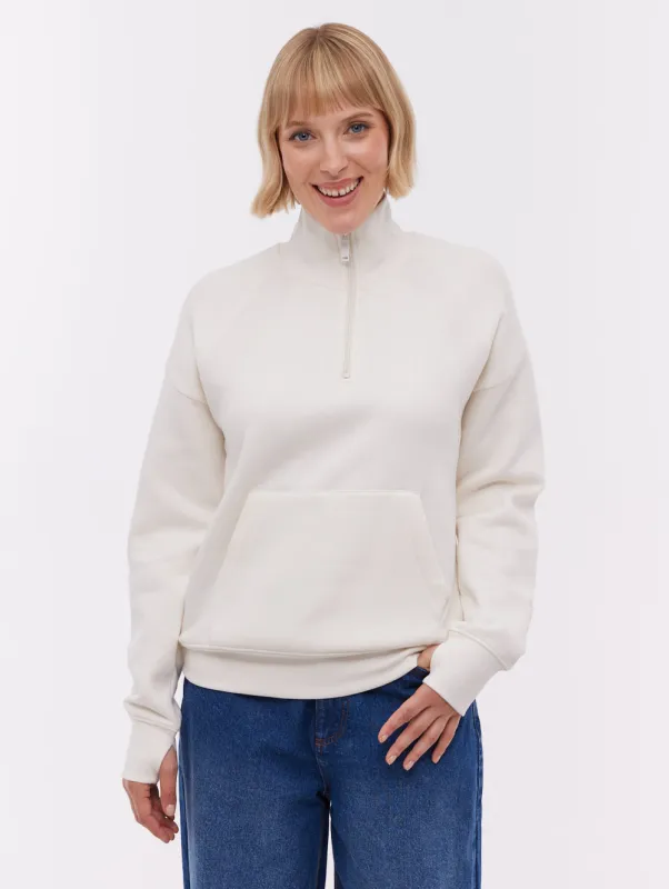 Zilia Quarter-Zip Funnel Neck - White made by Bench