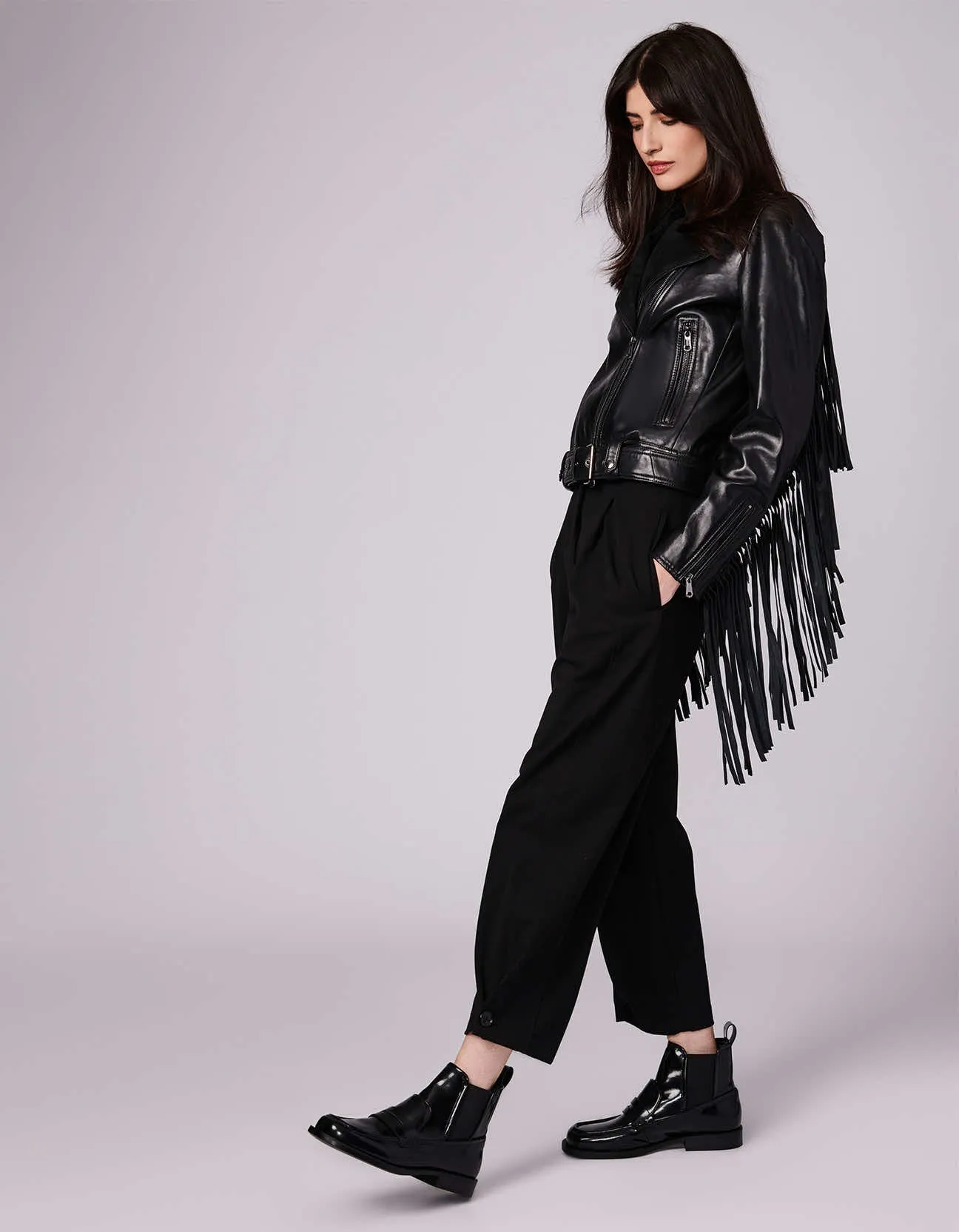 Extended Fringe Leather Moto Jacket sold by Bernardo product image thumbnail 3