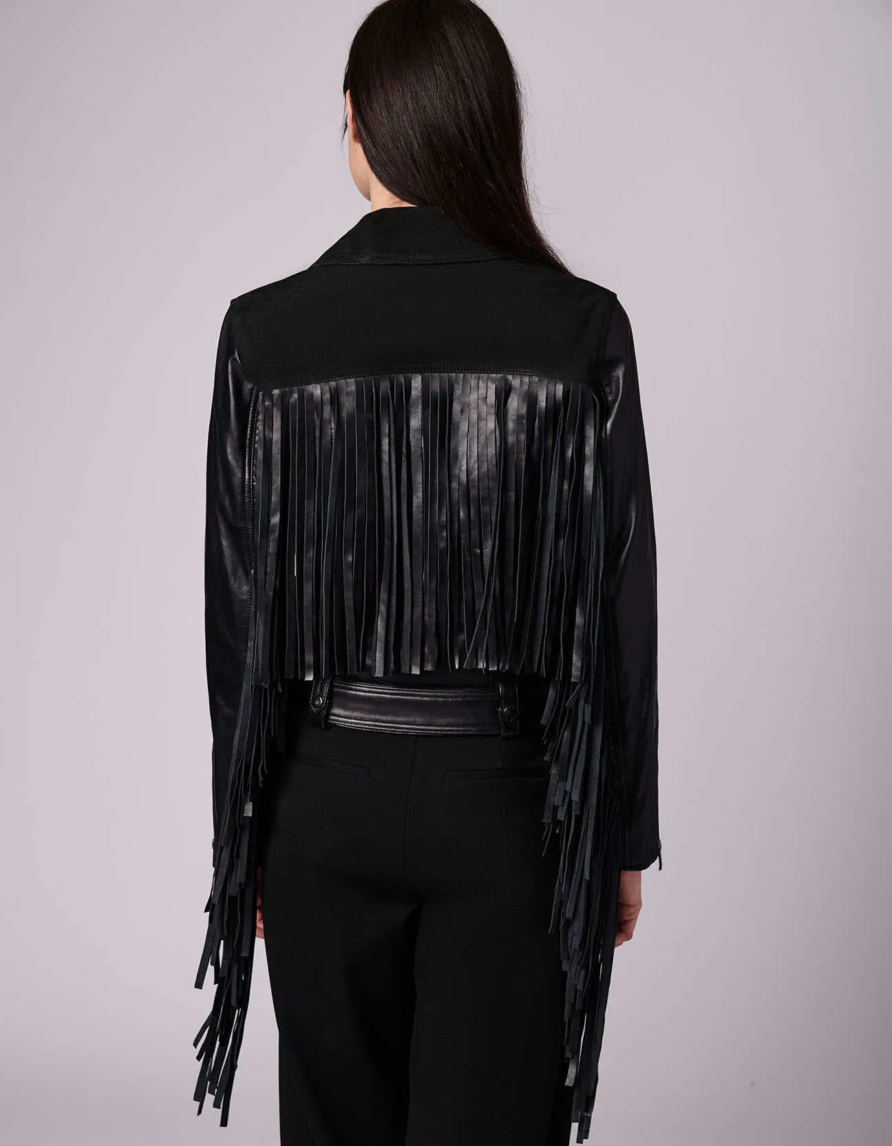 Extended Fringe Leather Moto Jacket sold by Bernardo product image thumbnail 5