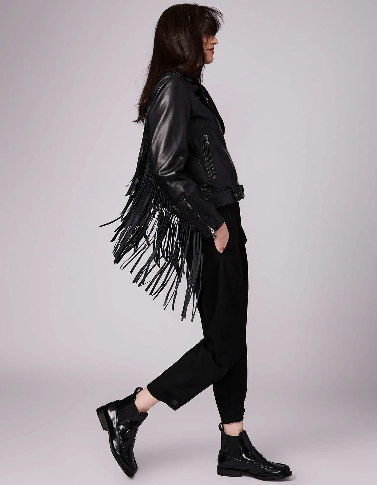 Extended Fringe Leather Moto Jacket sold by Bernardo product image thumbnail 4