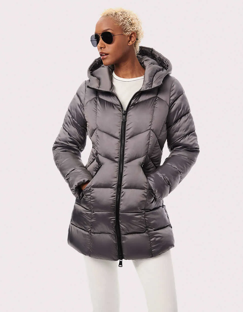 Metallic Fab Funnel Quilted Puffer Jacket sold by Bernardo product image thumbnail 3