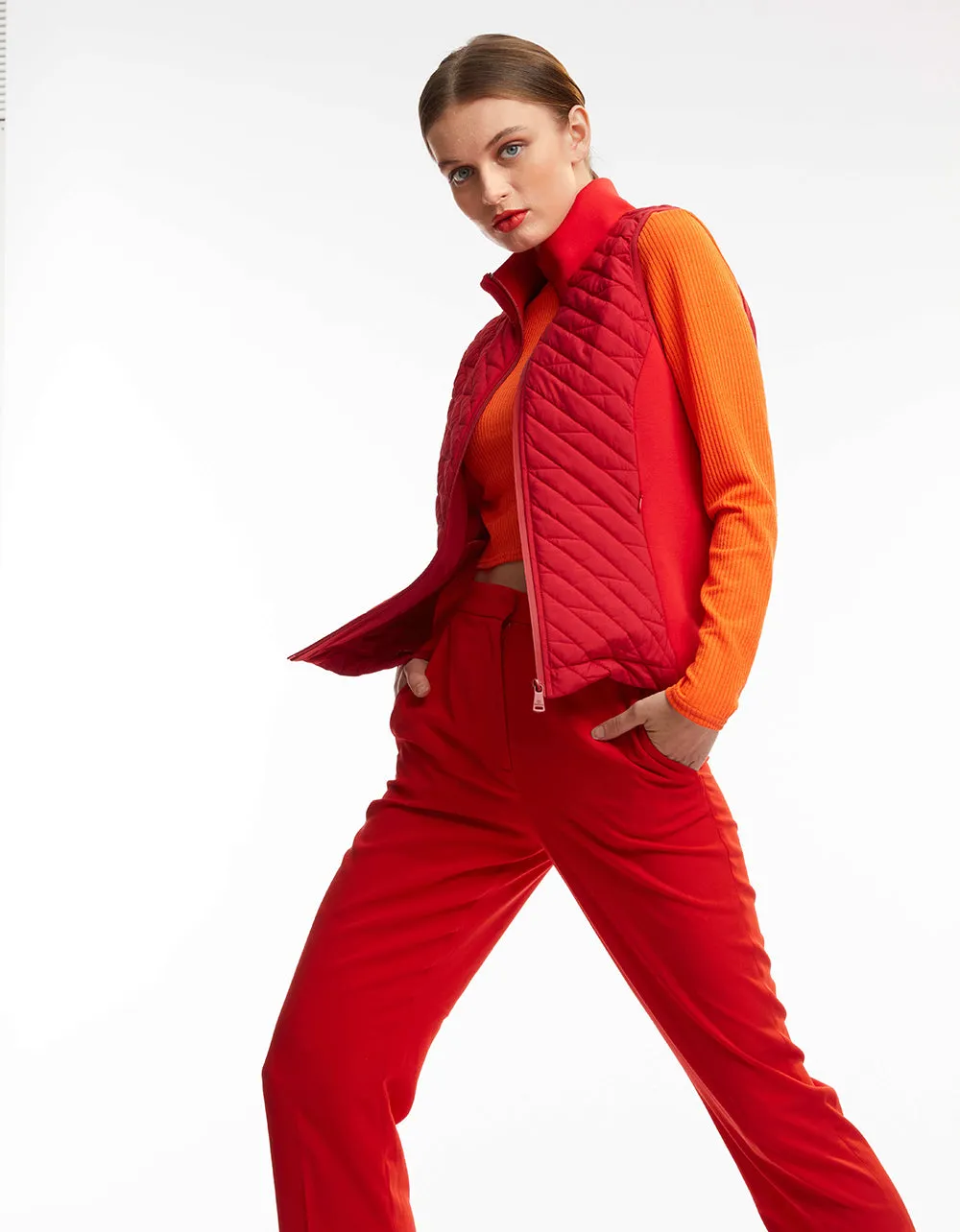 Mod Mix Neoprene Trim Puffer Vest sold by Bernardo