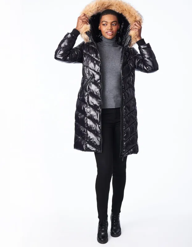 HERRINGBONE GLOSSY PUFFER COAT sold by Bernardo