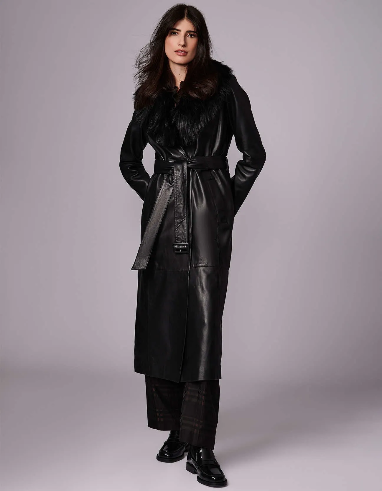 RSVP Leather Faux Fur Long Coat sold by Bernardo