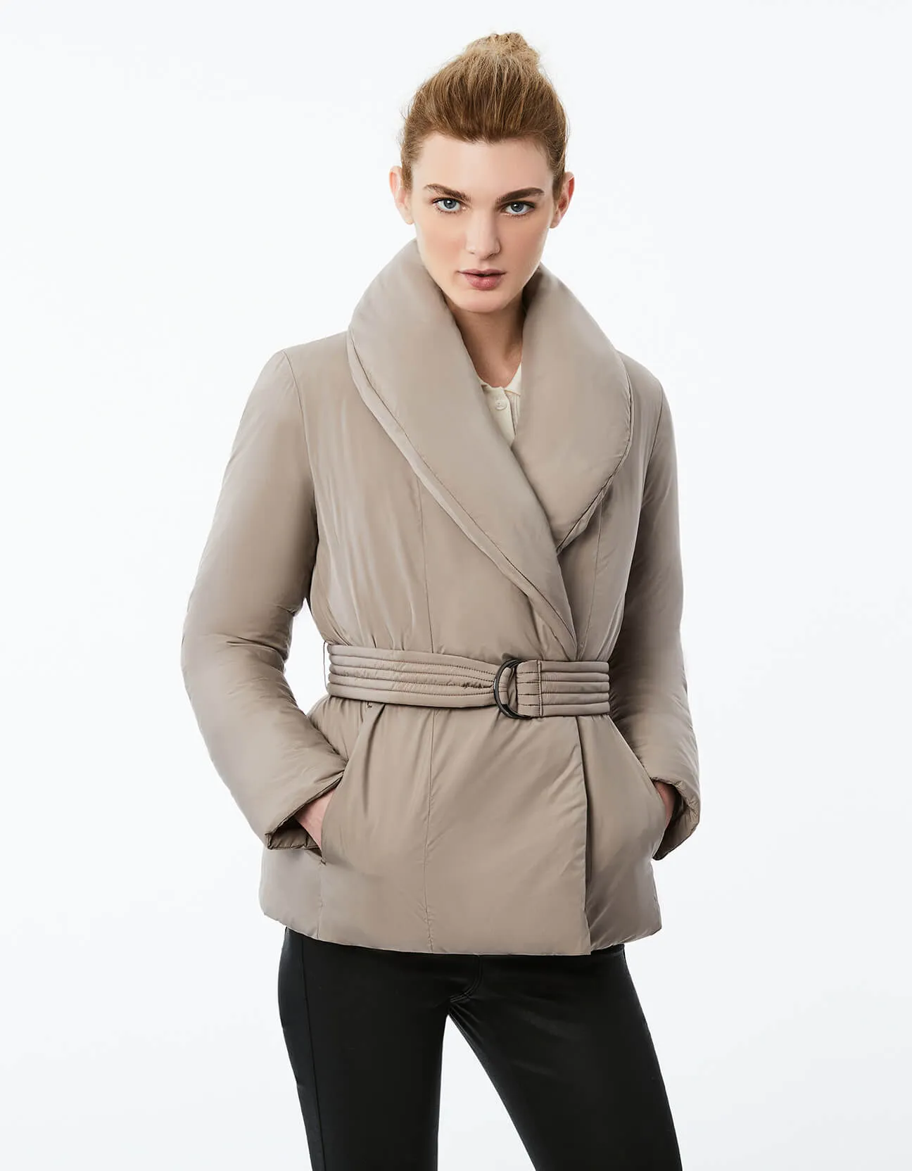 SHAWL WRAP BELTED PUFFER sold by Bernardo