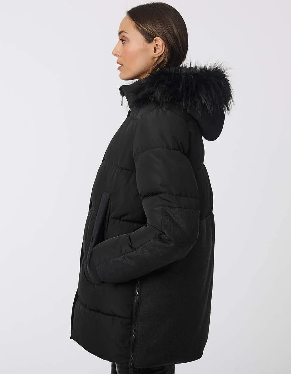 Short Outdoorsy Wool Combo Puffer Coat sold by Bernardo product image thumbnail 4