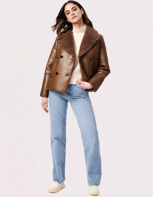 In the Mix Vegan Leather-Fur Jacket sold by Bernardo