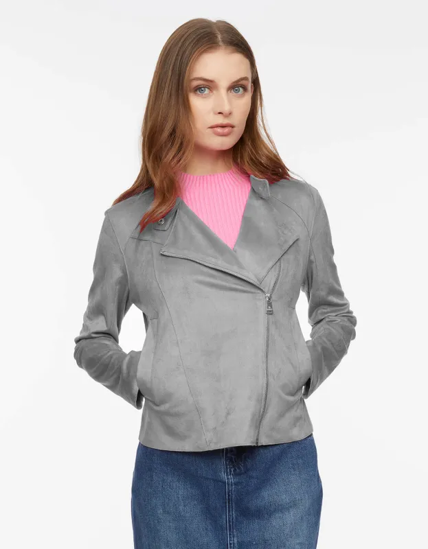 Vegan Suede Stretch Moto Jacket sold by Bernardo