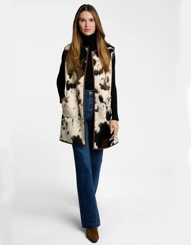 Dakota Cow Print Long Vest sold by Bernardo