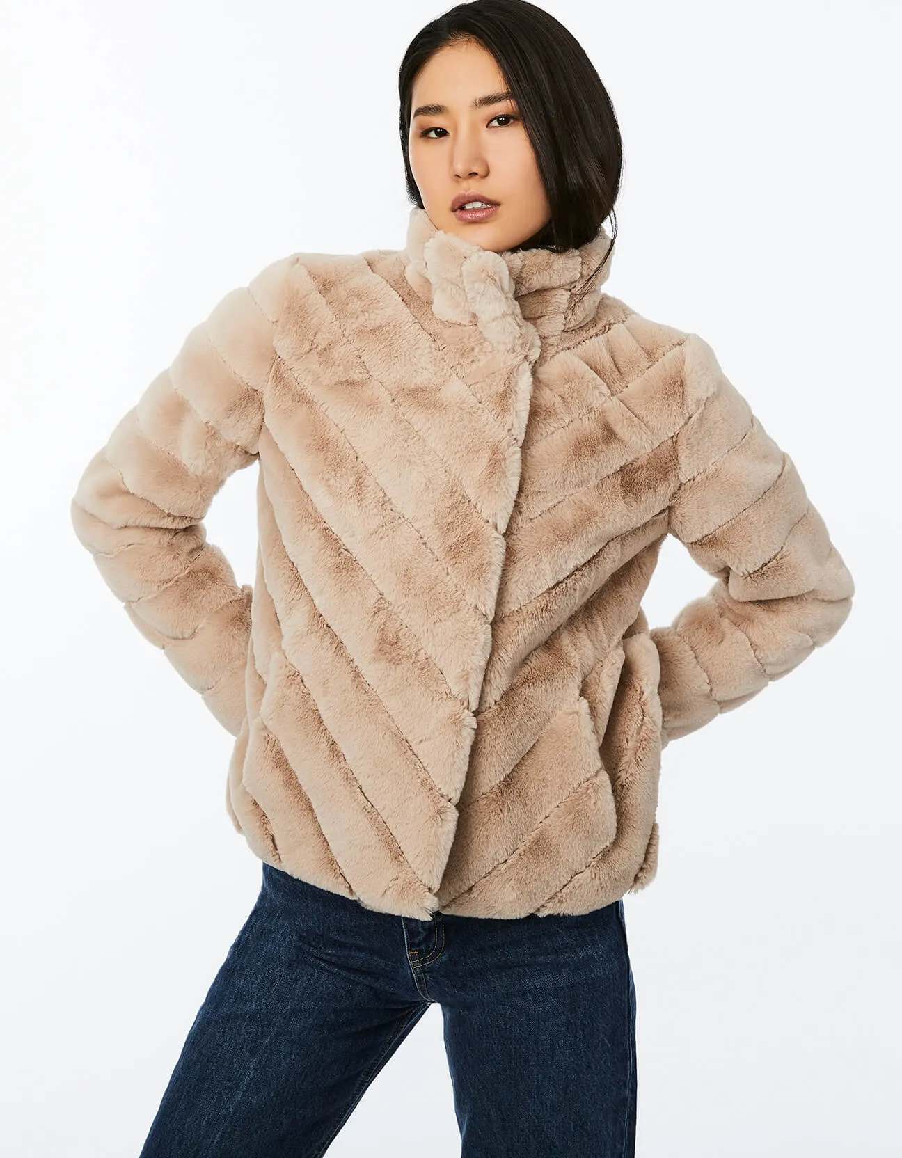 Chevron Unreal Fur Jacket sold by Bernardo product image thumbnail 2