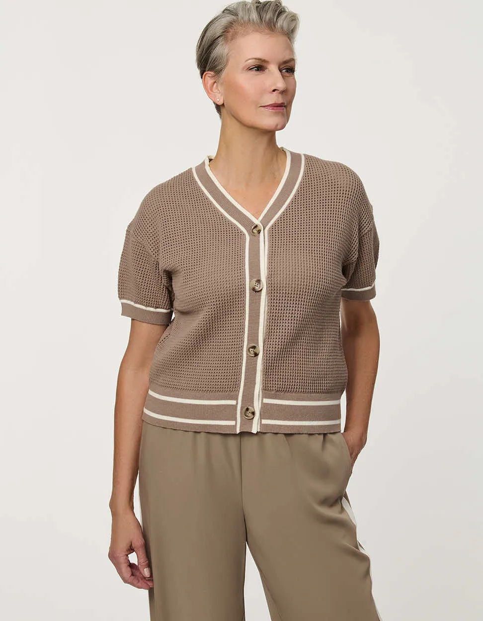Basketweave Knit Cardigan sold by Bernardo product image thumbnail 4