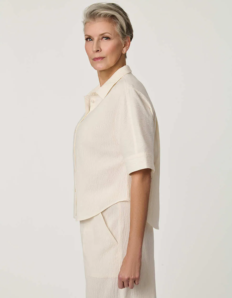 Dolman-Sleeve Seersucker Button-Up Shirt sold by Bernardo product image thumbnail 4