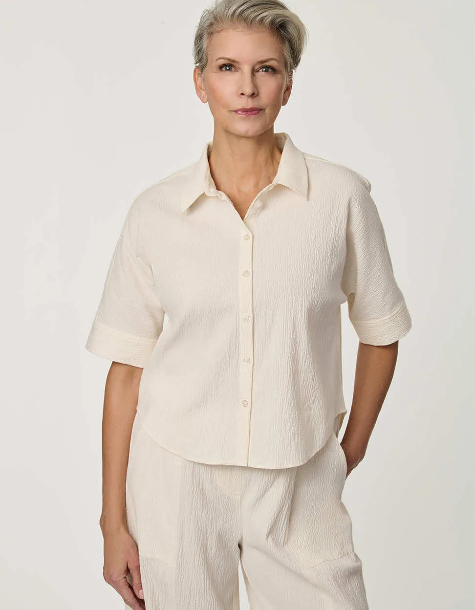 Dolman-Sleeve Seersucker Button-Up Shirt sold by Bernardo product image thumbnail 2