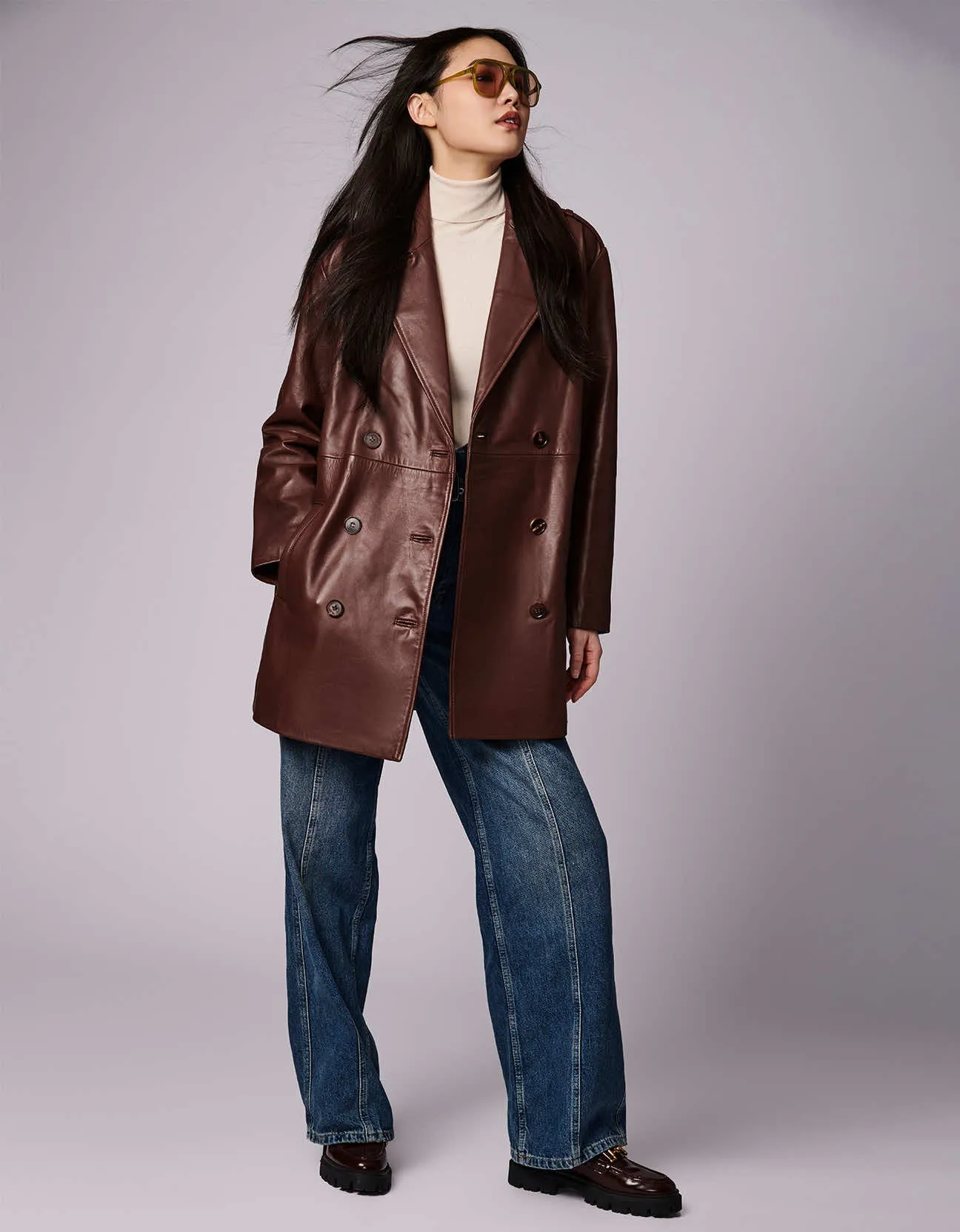 Retro Genuine Leather Double Breasted Jacket sold by Bernardo product image thumbnail 2