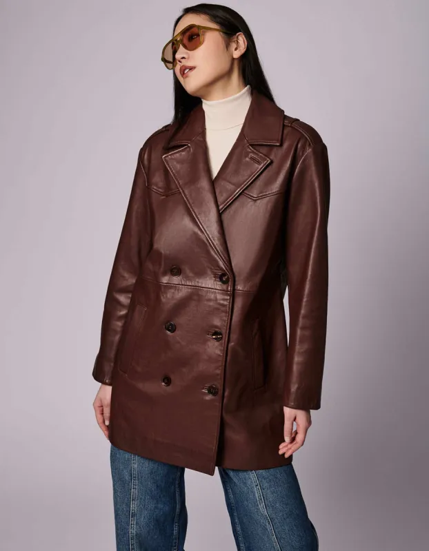 Retro Genuine Leather Double Breasted Jacket sold by Bernardo