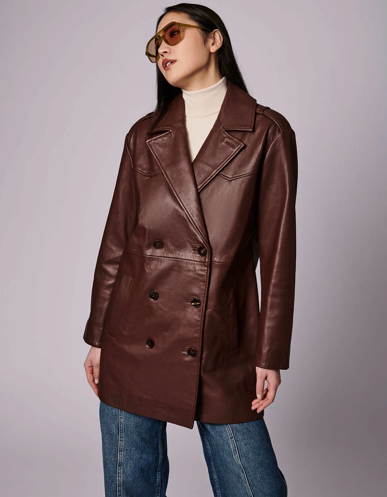 Retro Genuine Leather Double Breasted Jacket sold by Bernardo