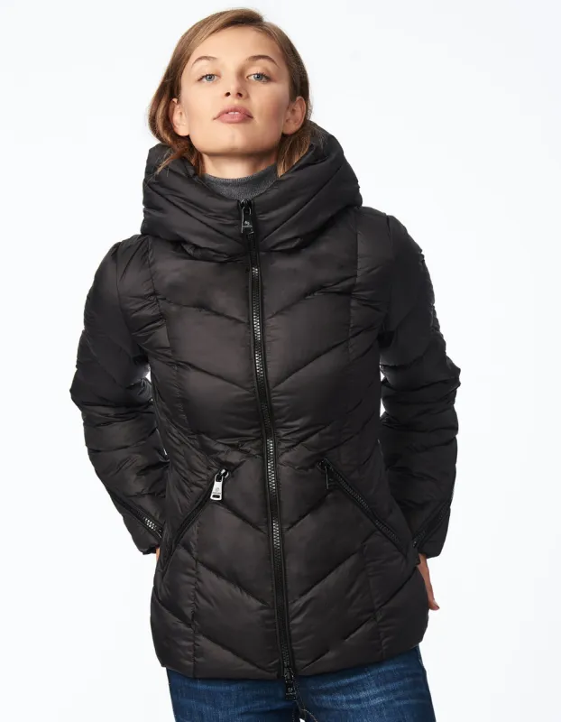 ZIP AROUND CHEVRON HOODED PUFFER sold by Bernardo