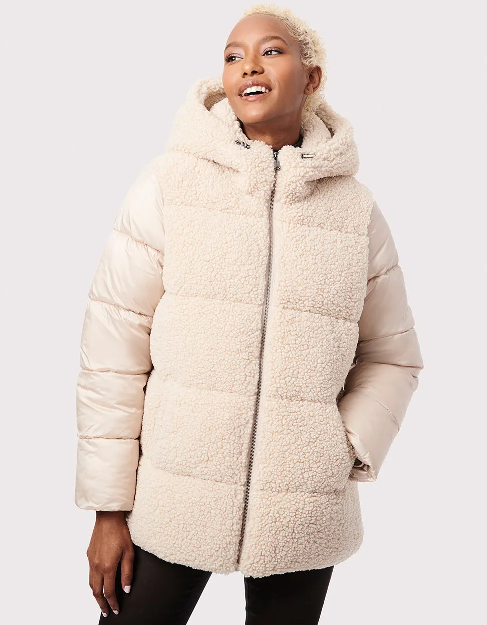 Cozy Combo Vegan Fur Puffer Jacket sold by Bernardo