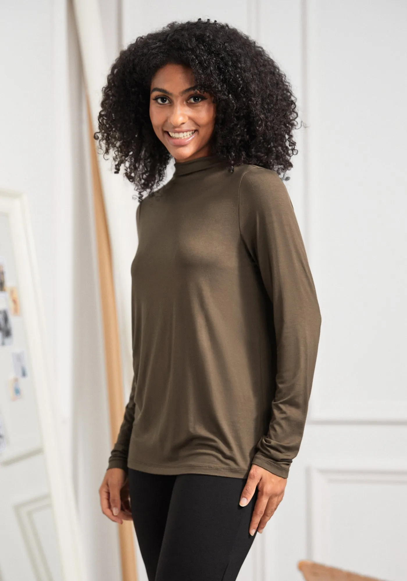 Essential Long Sleeve Mockneck (Brown) sold by Betabrand product image thumbnail 3
