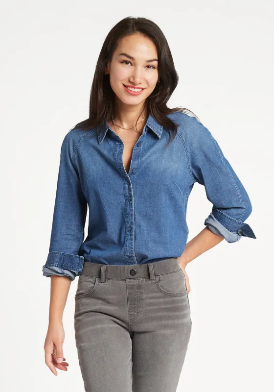 Raglan Sleeve Denim Shirt (Hayes) sold by Betabrand
