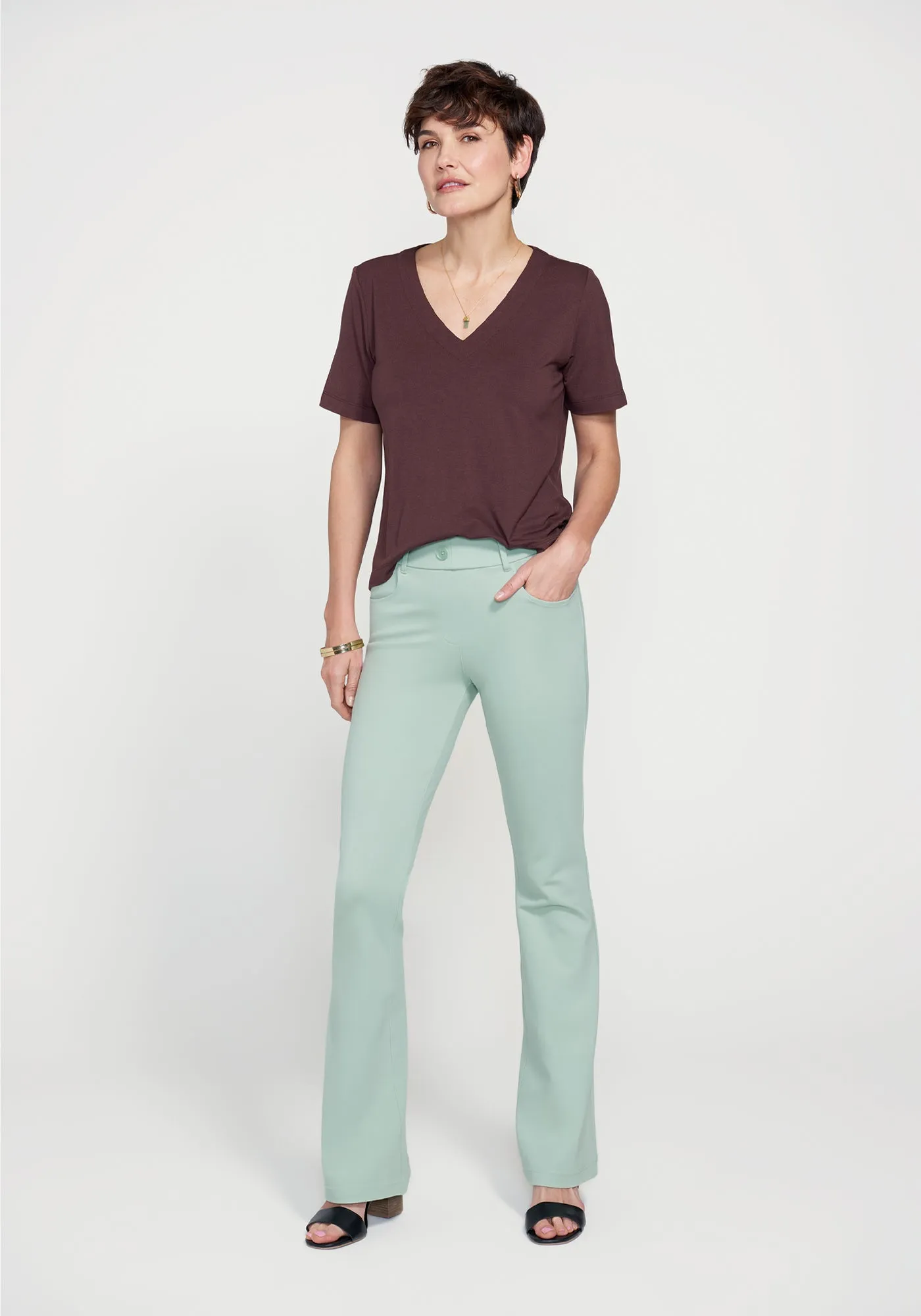 7-Pocket Dress Pant Yoga Pant | Bootcut (Muted Mint) sold by Betabrand