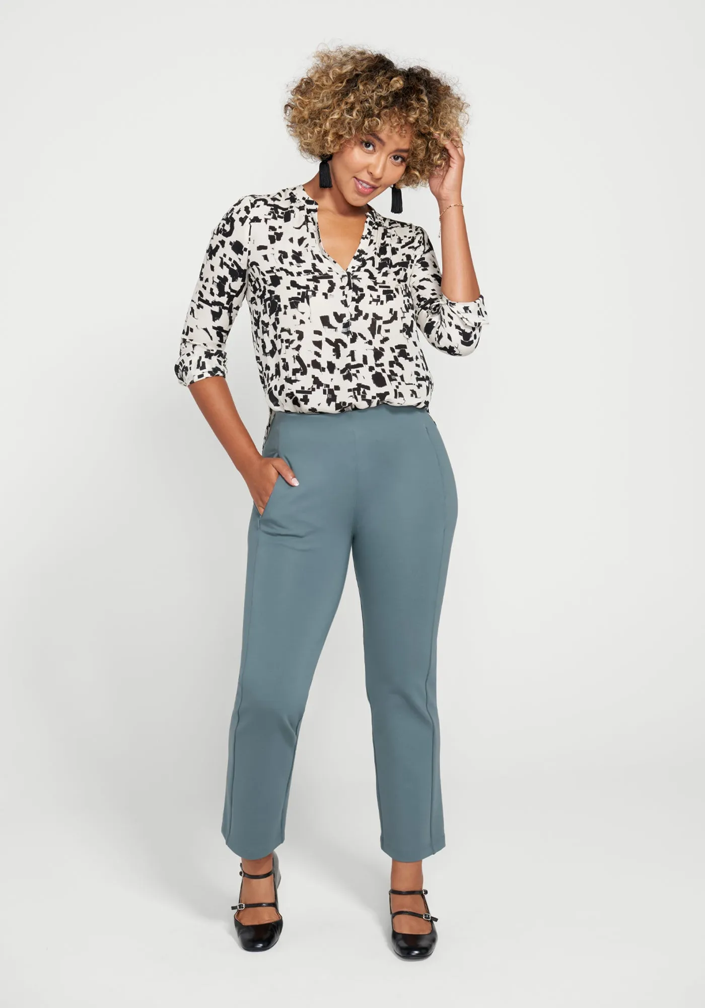 Monroe Crop Trouser | Straight (Blue Haze) sold by Betabrand