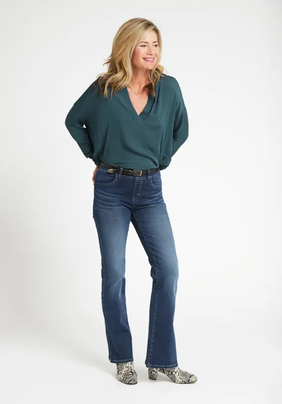 Boot-Cut | 4-Pocket Betabrand Yoga Denim (Dark Distressed) sold by Betabrand