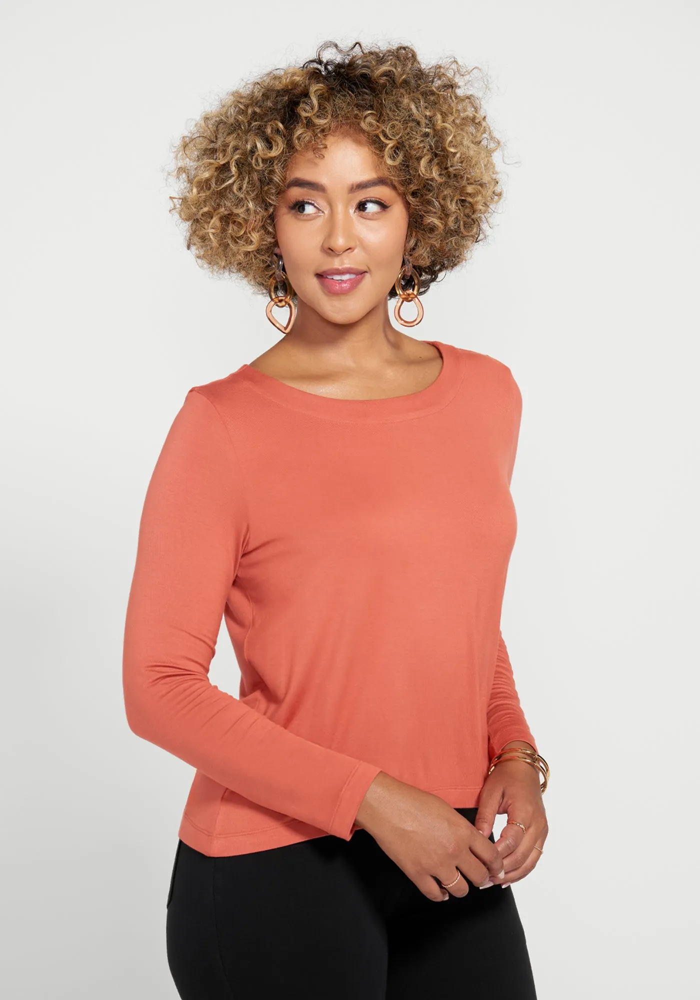 Essential Scoop Long Sleeve (Burnished Coral) sold by Betabrand product image thumbnail 3