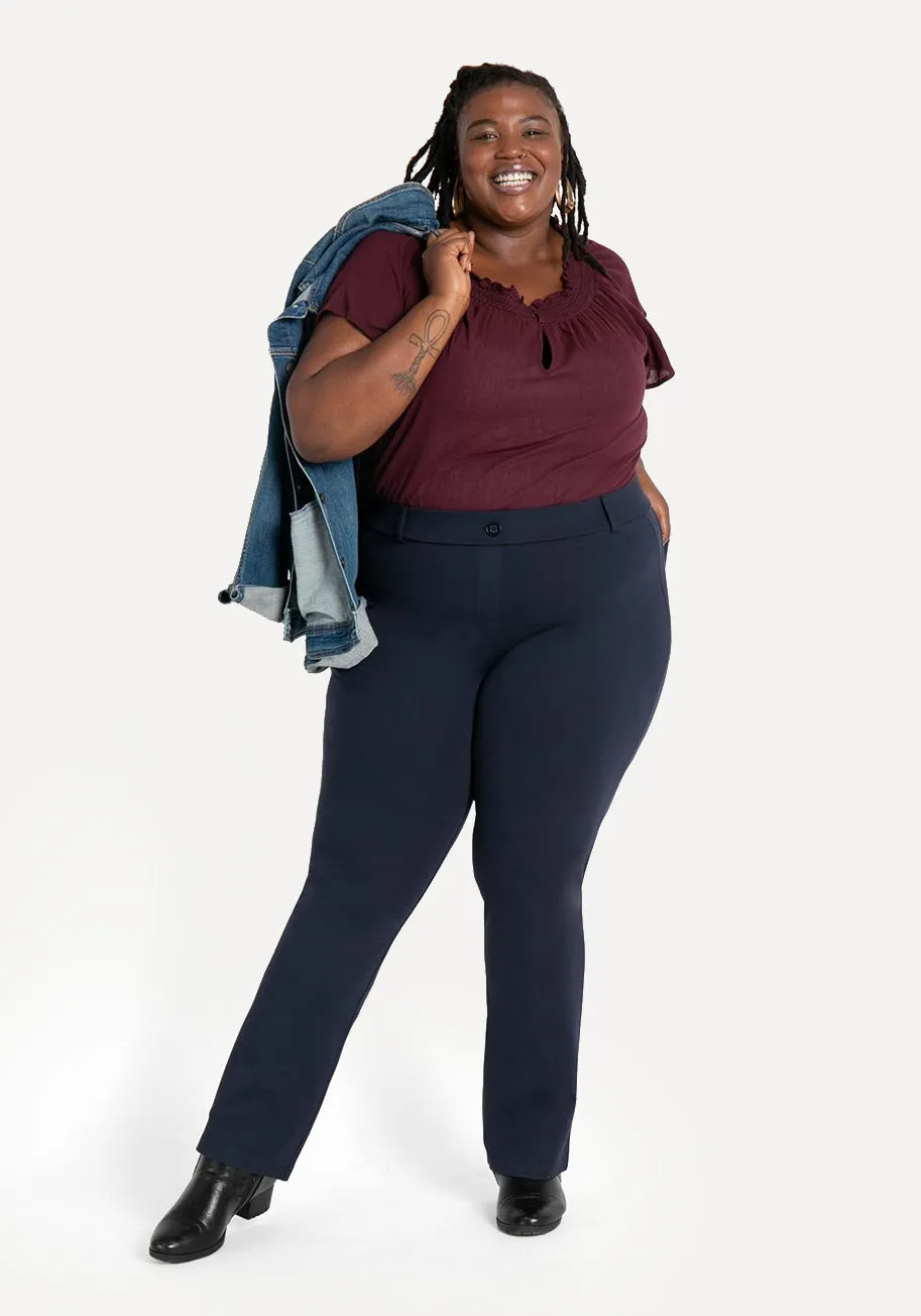 Straight-Leg | Two-Pocket Dress Pant Yoga Pants (Navy) sold by Betabrand