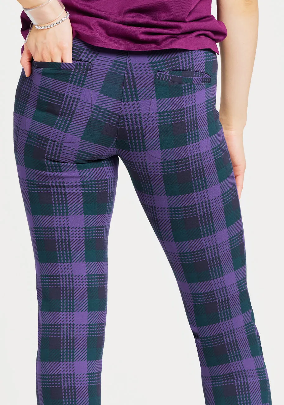 Straight Leg | Two-Pocket Dress Pant Yoga Pants (Grape Geometric Check) sold by Betabrand product image thumbnail 3