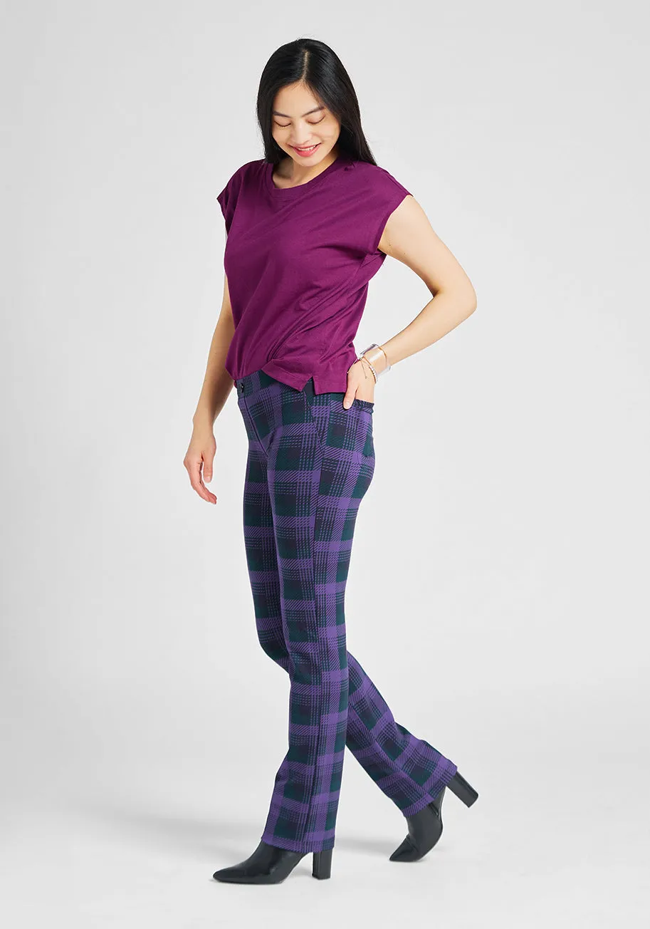 Straight Leg | Two-Pocket Dress Pant Yoga Pants (Grape Geometric Check) sold by Betabrand
