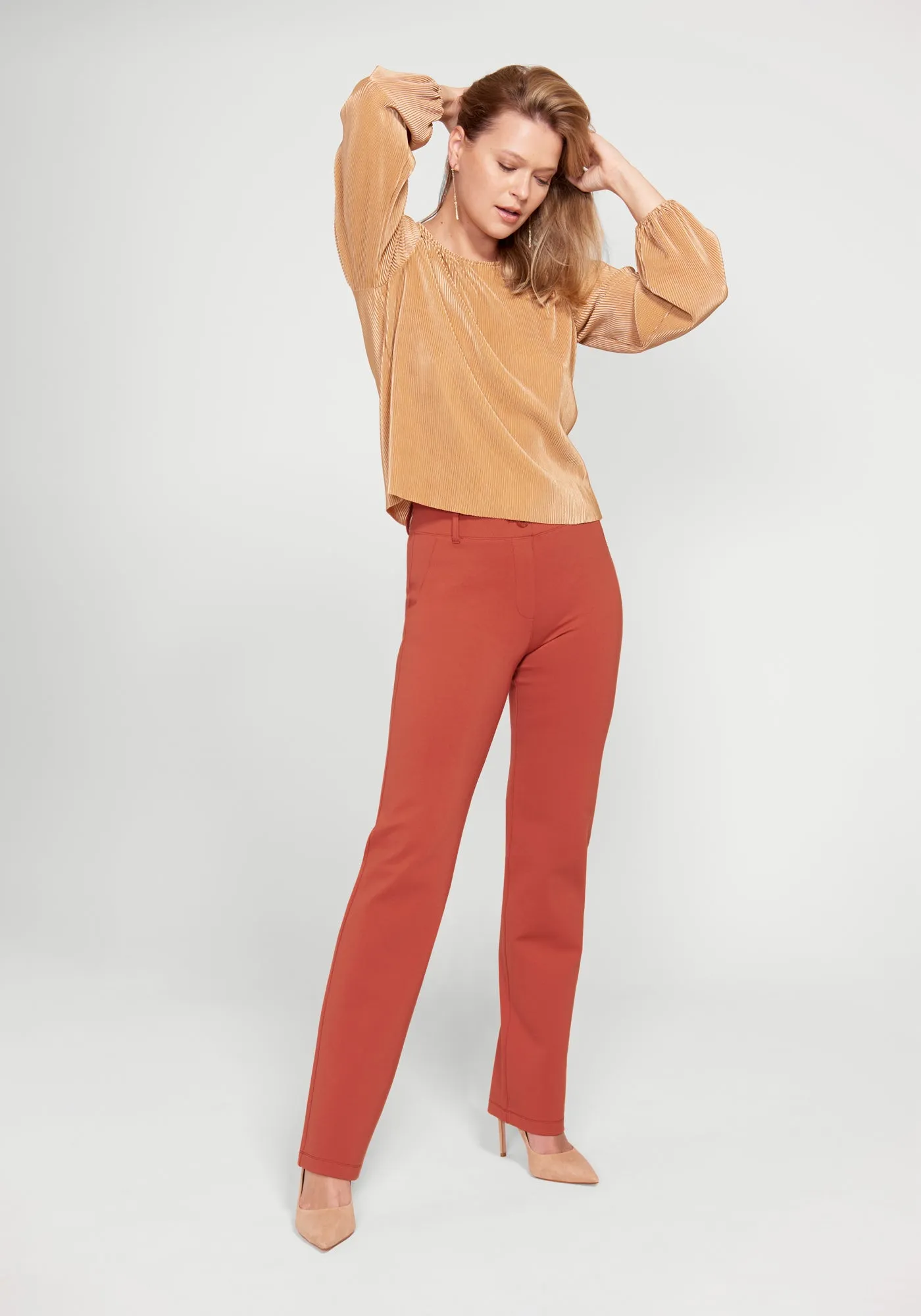 Classic Dress Pant Yoga Pant | Straight (Burnished Coral) sold by Betabrand product image thumbnail 4
