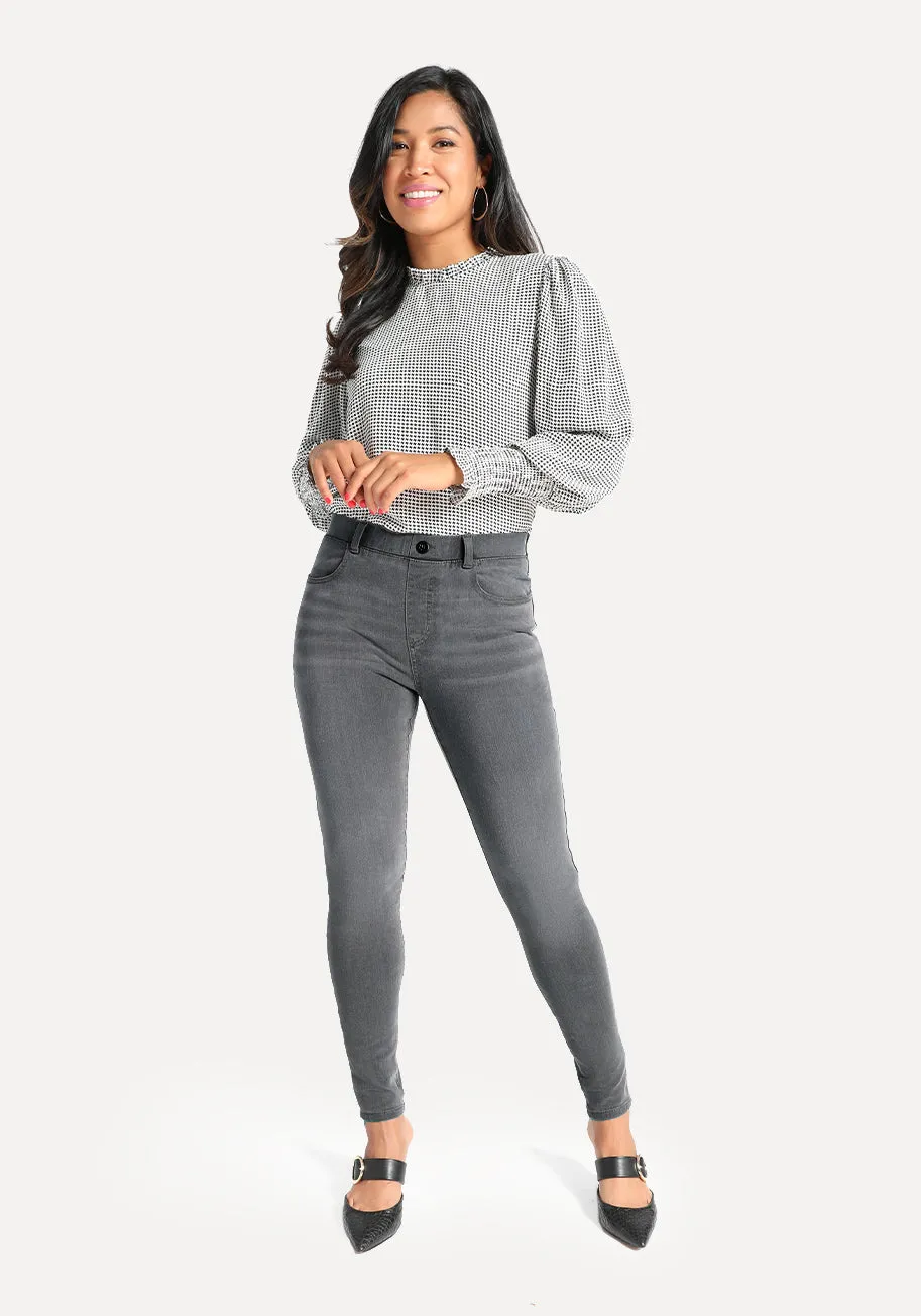 Skinny-Leg | 4-Pocket Betabrand Yoga Denim (Rinsed Gray) sold by Betabrand