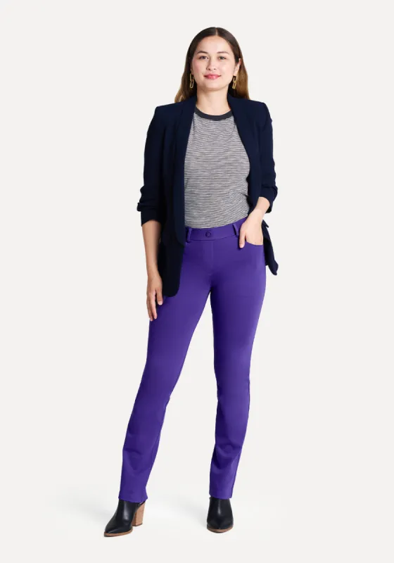 Straight-Leg | 7-Pocket Dress Pant Yoga Pants (Lupine Blue) sold by Betabrand