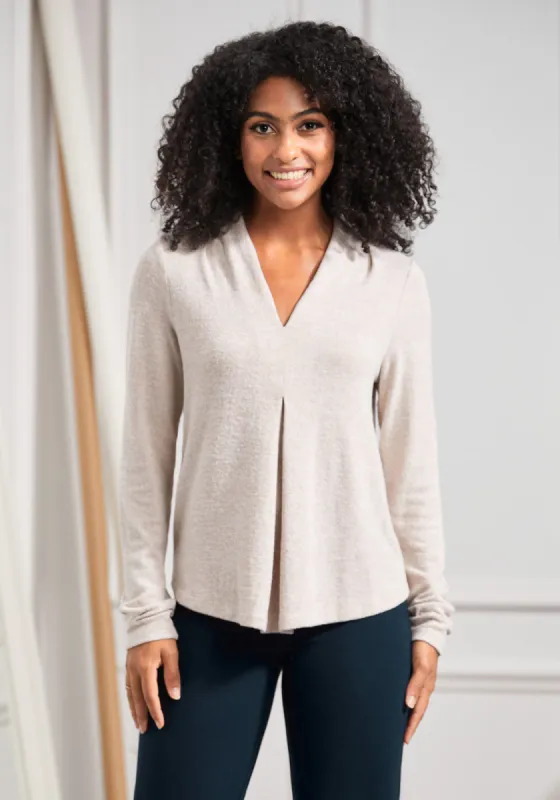 UltraEase Pleated V-Neck Top (Ivory) sold by Betabrand